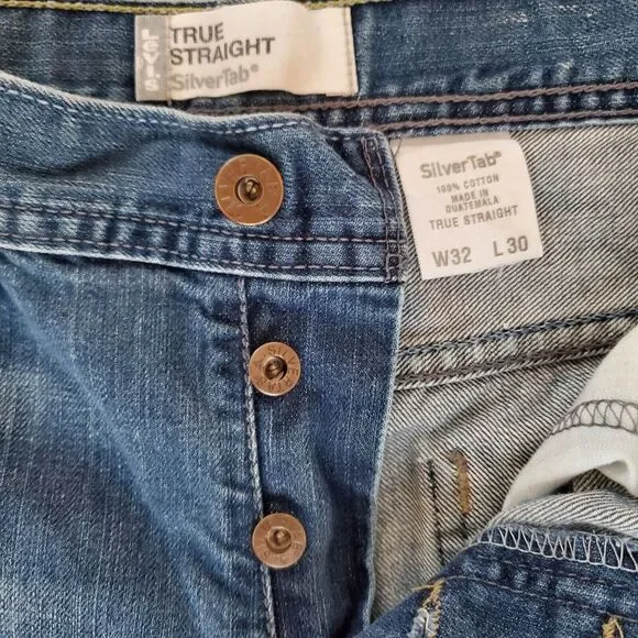 Levis Silvertab Jeans Mens *32x29 (32x30) True Straight Blue Denim Button Fly - Picture 4 of 16